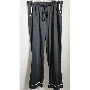 Lucky Brand Black Wide-Leg Pajama Pants With Contrast Piping & Drawstring Waist